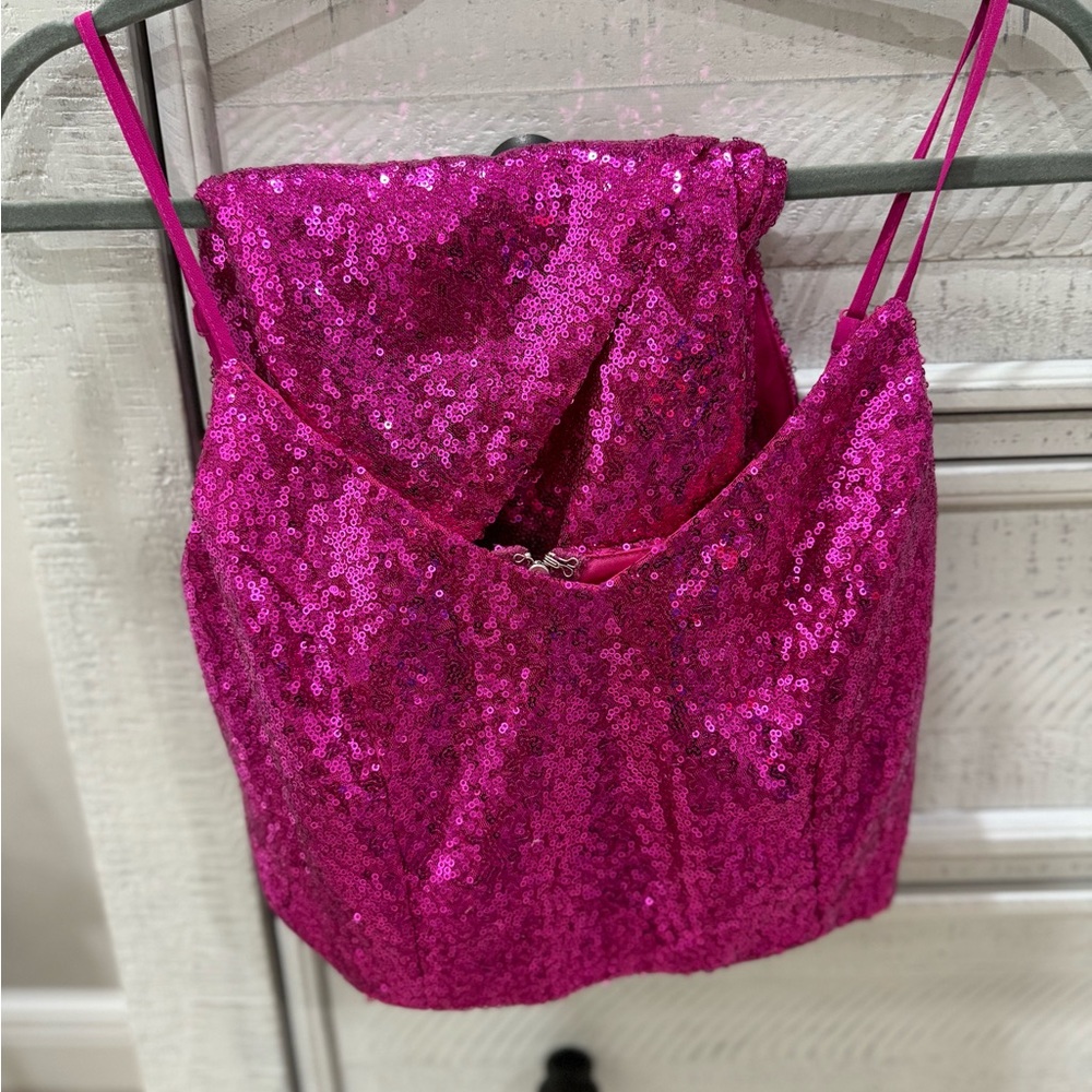 Lulus 2 piece magenta sequin skirt and top set